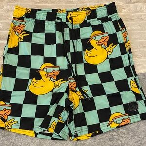 Neff Black and Teal Duck Swim Shorts